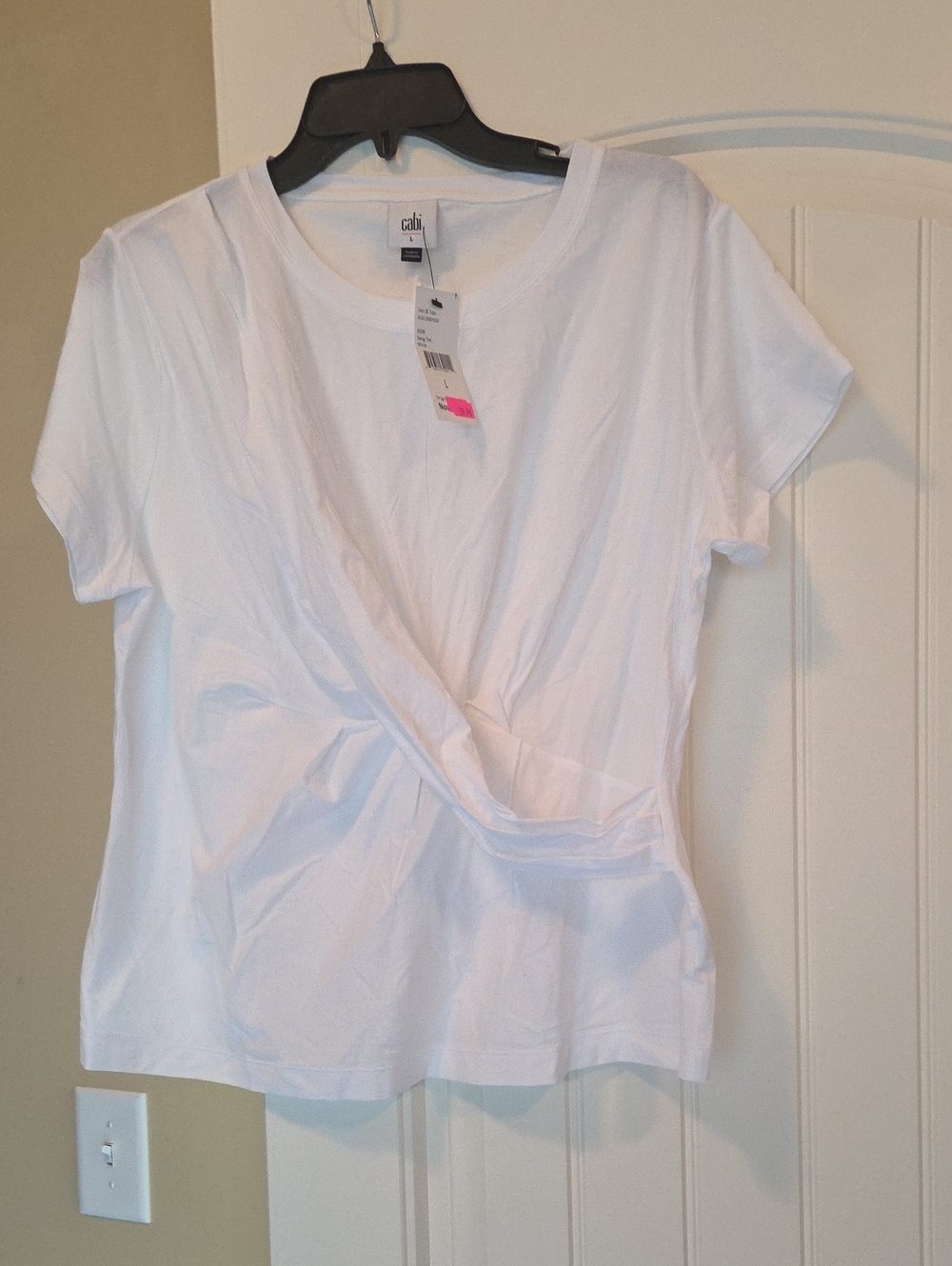 CAbi White Twist-Waist Short Sleeve Tee